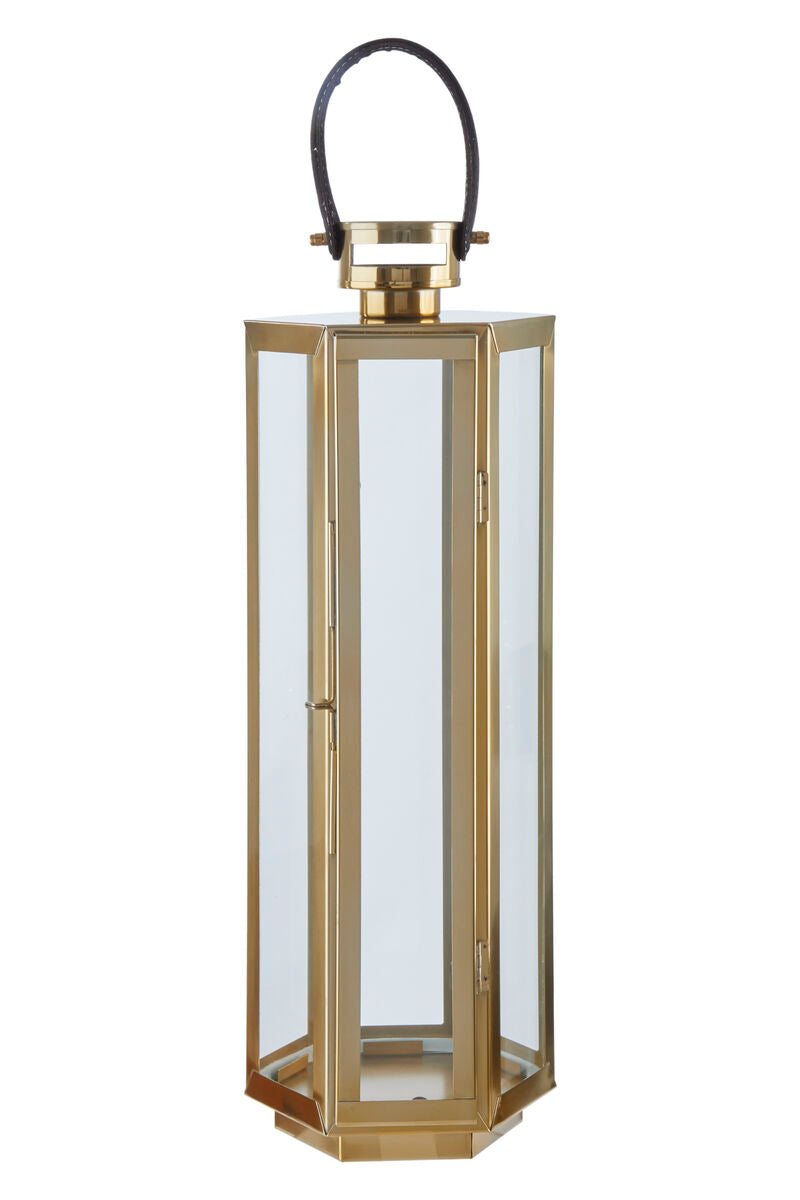 Medium Gold Finish Lantern with Hair on Leather Handle | Herber