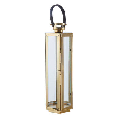 Medium Gold Finish Lantern with Hair on Leather Handle | Herber