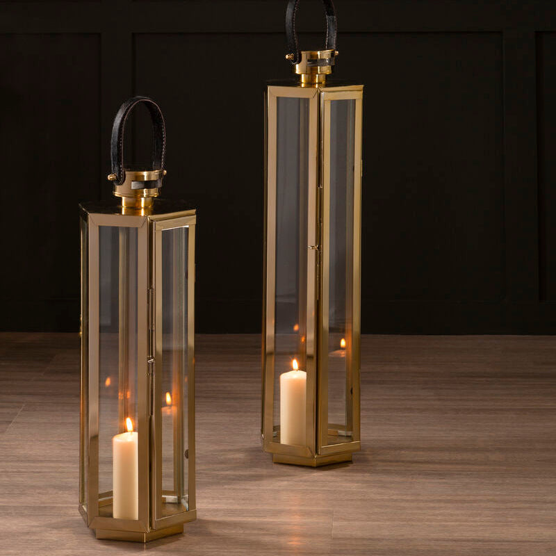Medium Gold Finish Lantern with Hair on Leather Handle | Herber