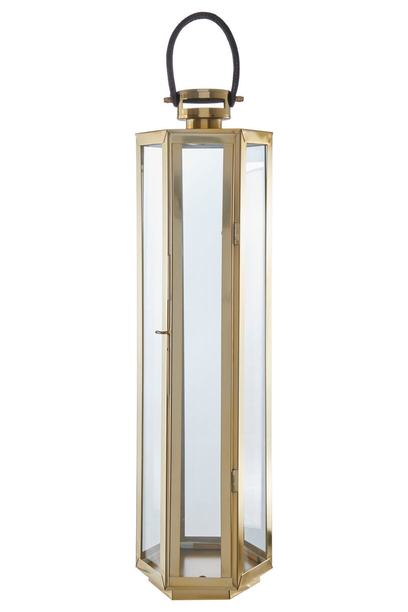 Small Gold Finish Lantern with Hair on Leather Handle | Herber