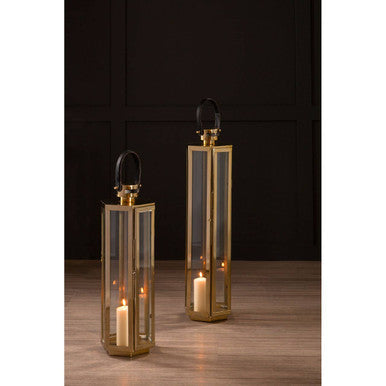 Large Gold Finish Lantern with Hair on Leather Handle | Herber