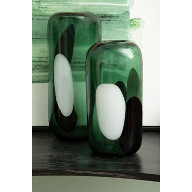 Small Green Glass Vase with Abstract Pattern | Hania