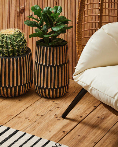 Arlo Black and Natural Wide Engraved Wood Vase