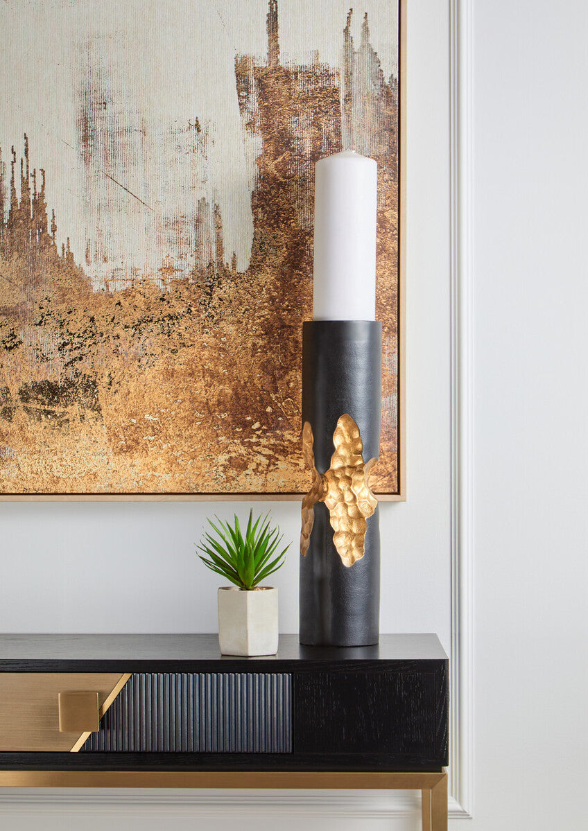 Large Black and Gold Finish Candle Holder | Daito