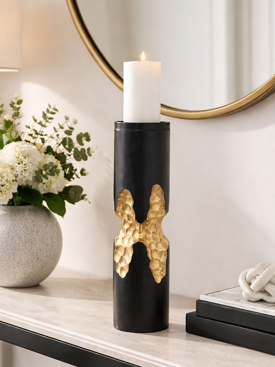 Large Black and Gold Finish Candle Holder | Daito