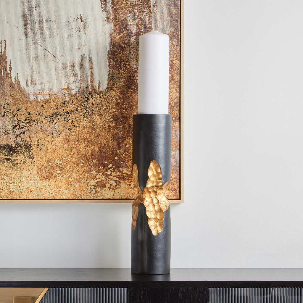 Large Black and Gold Finish Candle Holder | Daito