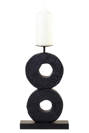 Large Charred Black Mango Wood Log Candle Holder | Fidel