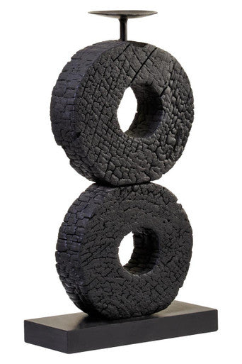Large Charred Black Mango Wood Log Candle Holder | Fidel