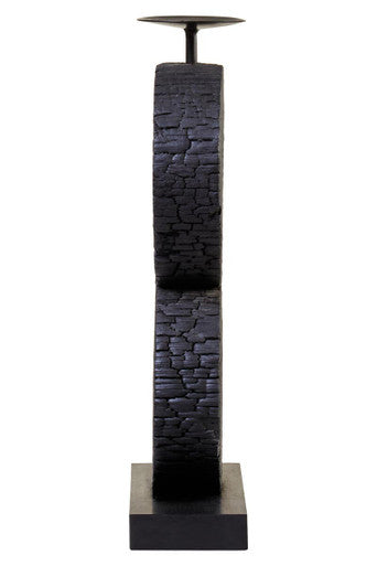 Large Charred Black Mango Wood Log Candle Holder | Fidel