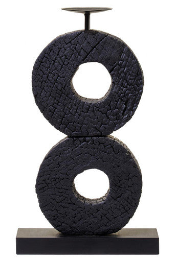 Large Charred Black Mango Wood Log Candle Holder | Fidel