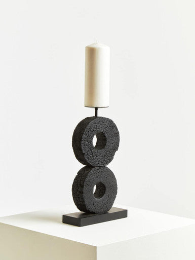 Large Charred Black Mango Wood Log Candle Holder | Fidel