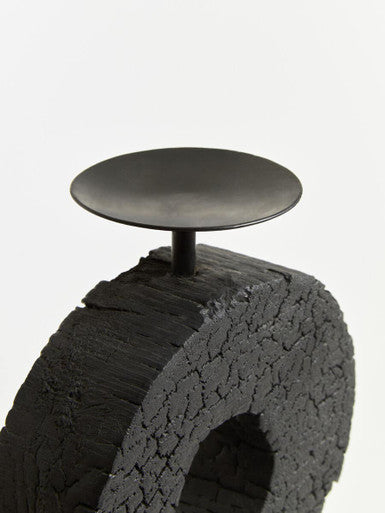 Large Charred Black Mango Wood Log Candle Holder | Fidel