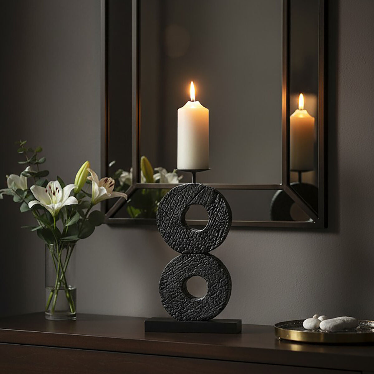 Large Charred Black Mango Wood Log Candle Holder | Fidel