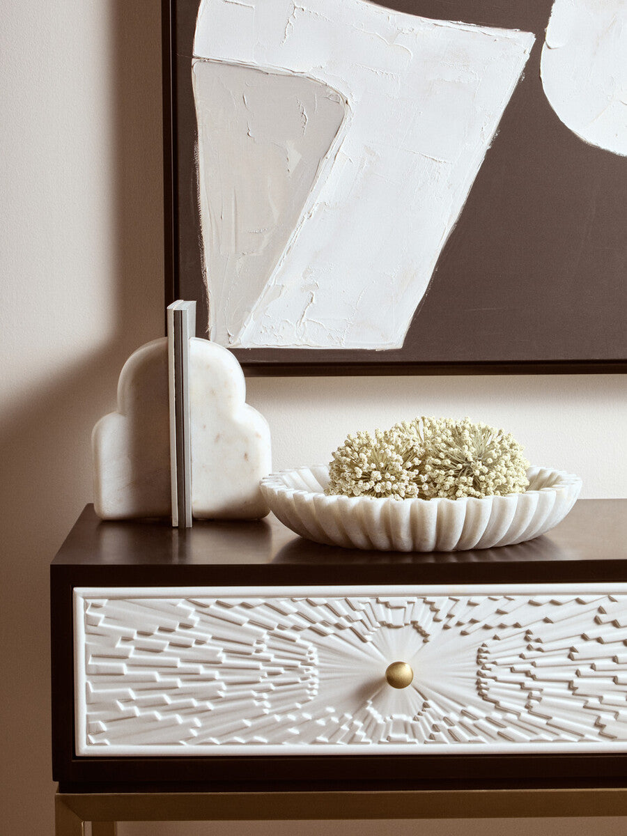Large White Fluted Marble Bowl | Savio