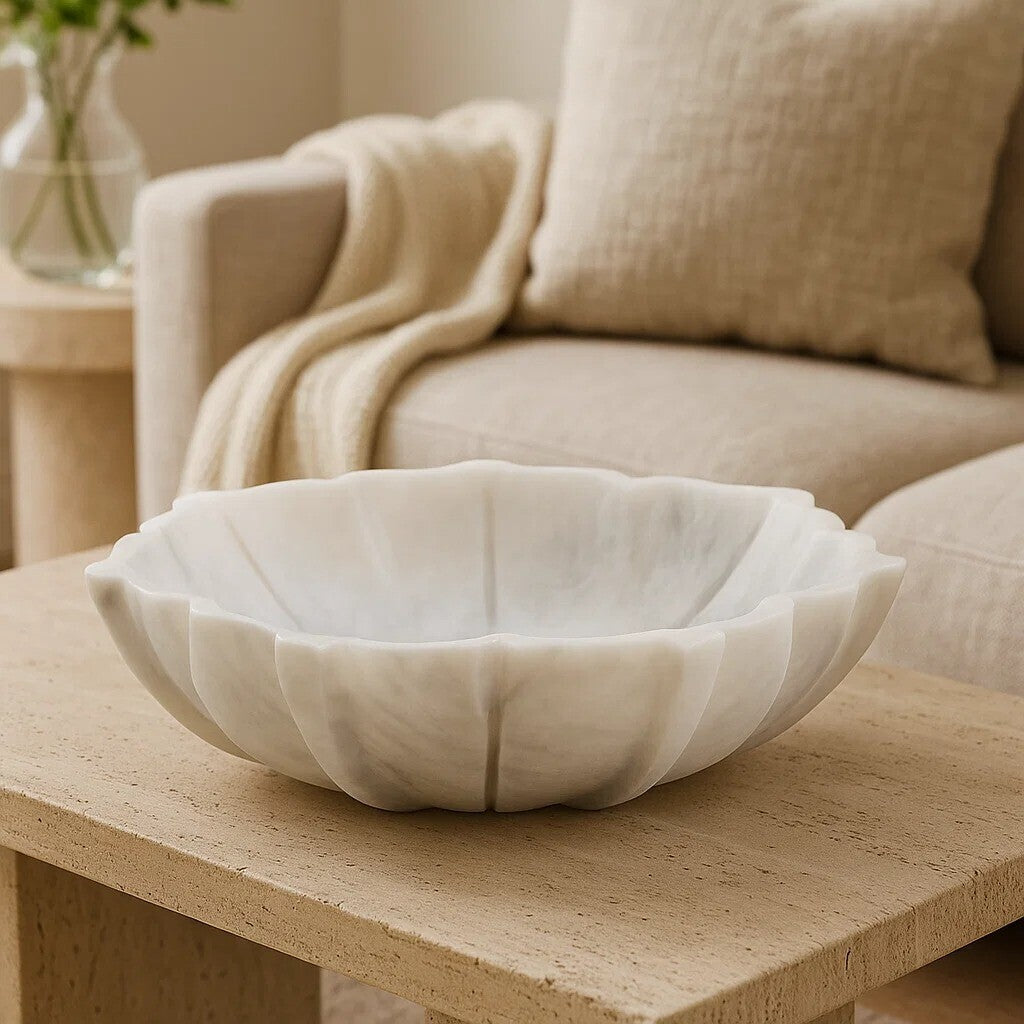 Small White Marble Lotus Bowl | Zoro