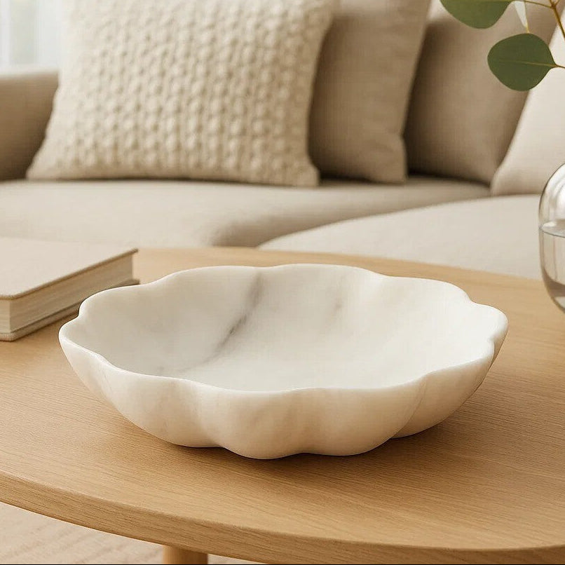 Medium White Marble Scalloped Bowl | Zoro