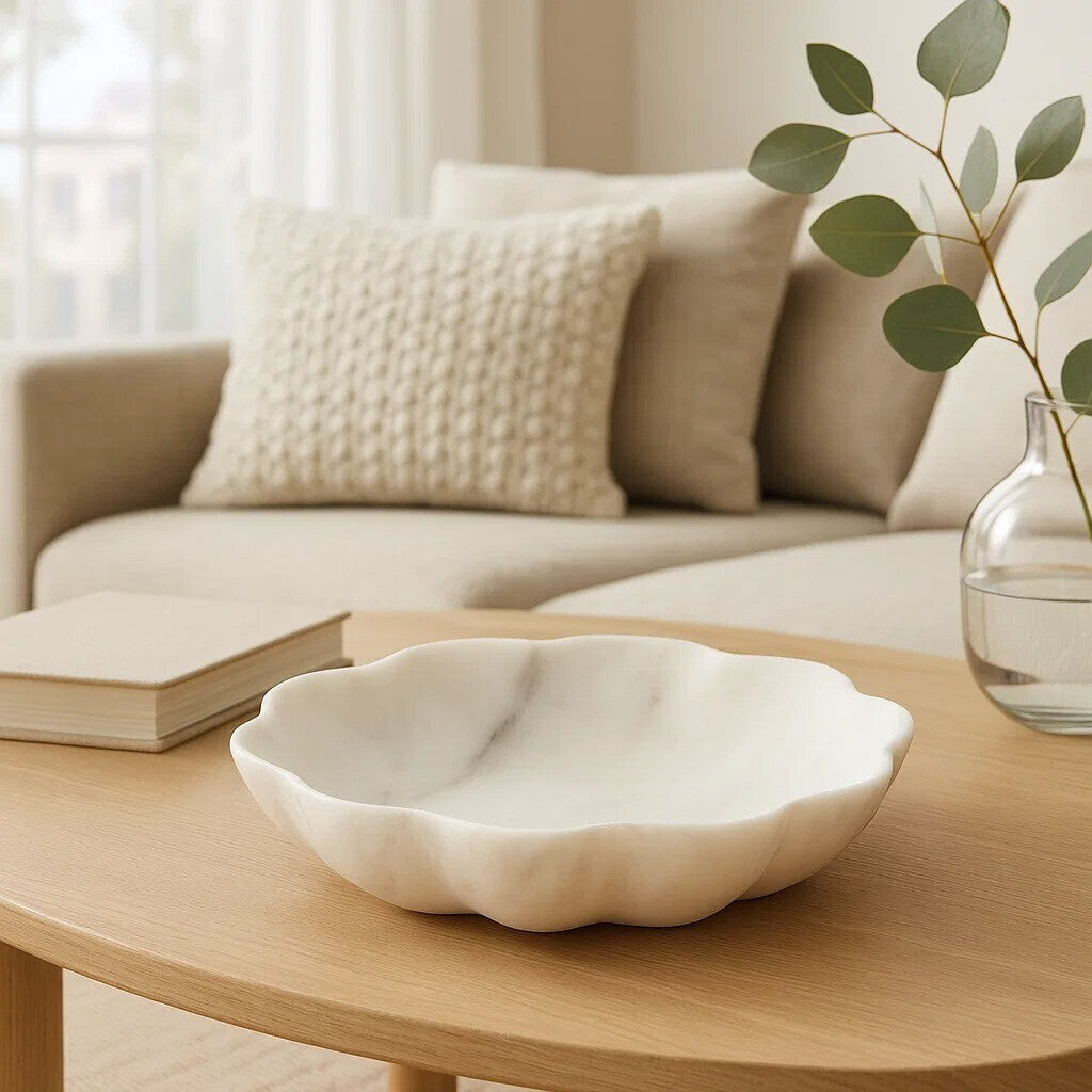 Medium White Marble Scalloped Bowl | Zoro