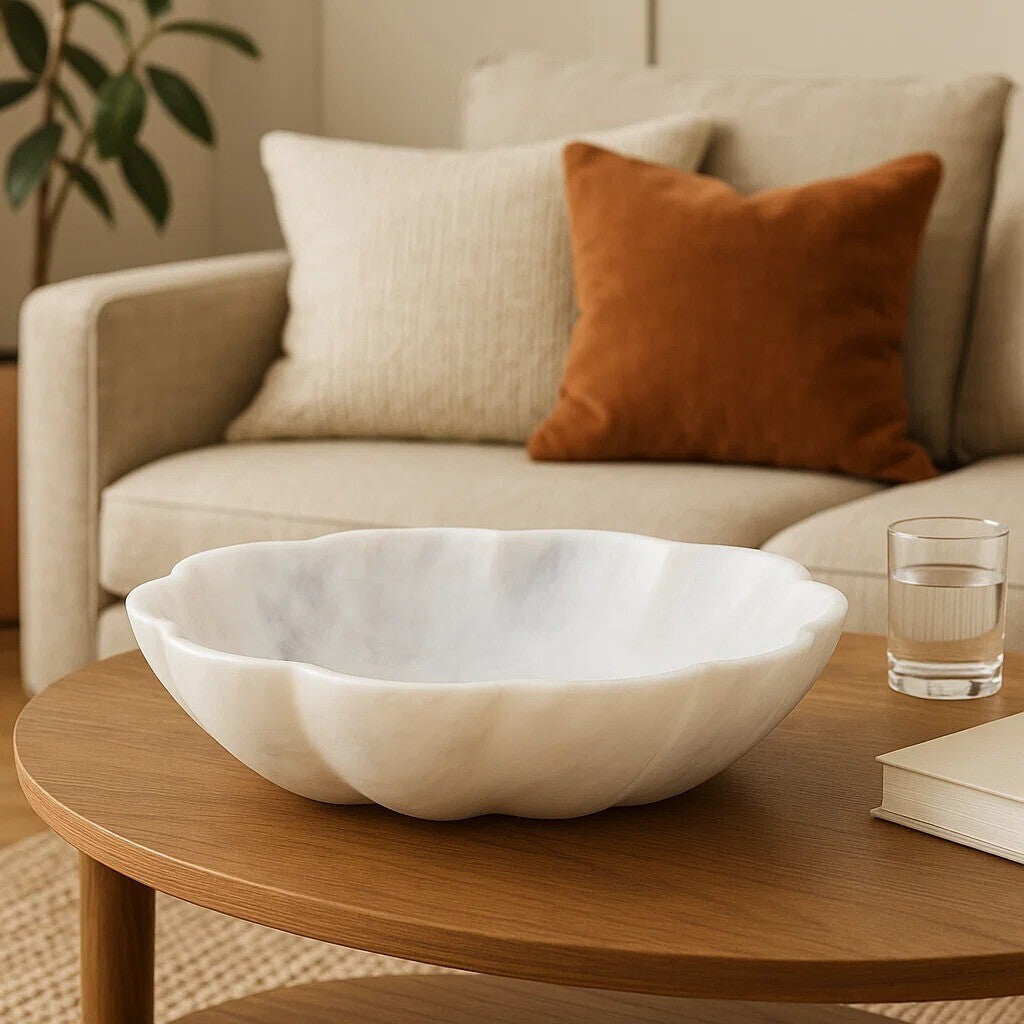 Large White Marble Scalloped Bowl | Zoro