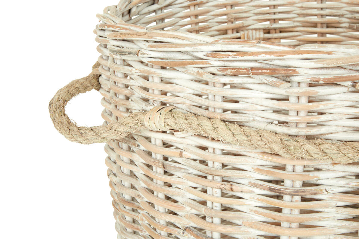 Whitewash Rattan Storage Baskets- Set of 2 | Argento