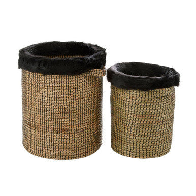 Set of 2 Seagrass Baskets with Faux Fur Trim | Bora