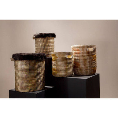 Set of 2 Seagrass Baskets with Faux Fur Trim | Bora