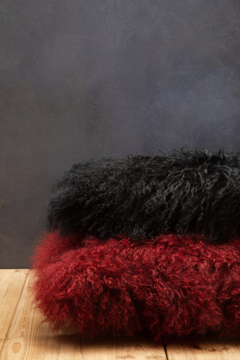 Bosie Real Fur Black Square Cushion | Mongolian