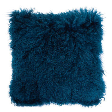 Bosie Real Fur Teal Square Cushion | Mongolian