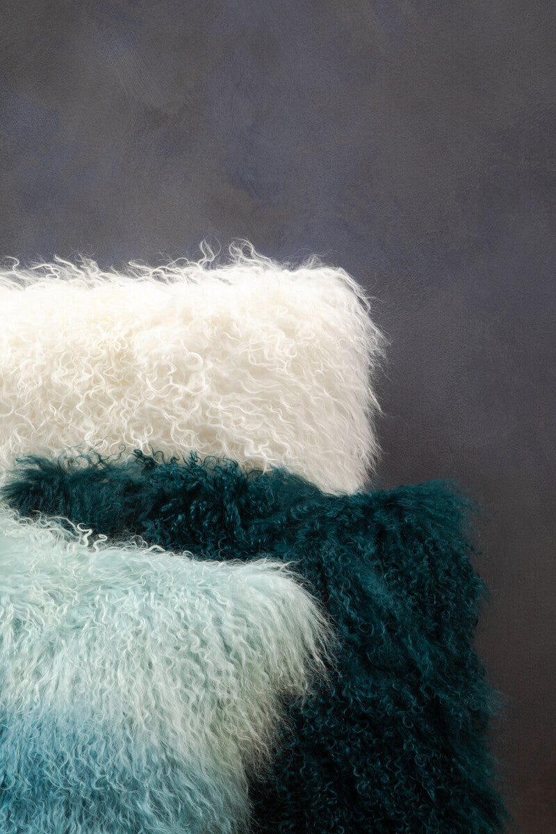 Bosie Real Fur Teal Square Cushion | Mongolian