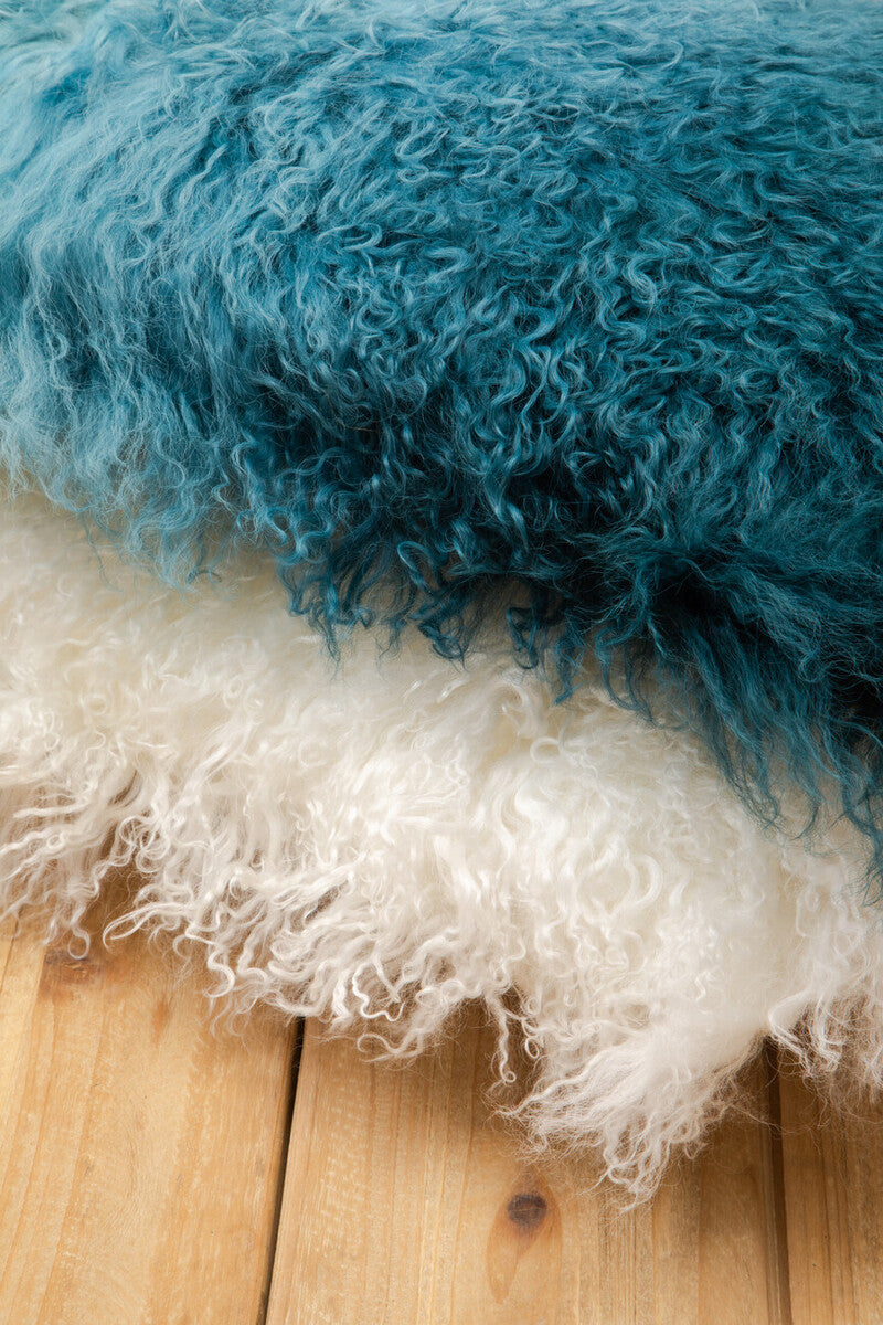 Bosie Real Fur Teal Square Cushion | Mongolian