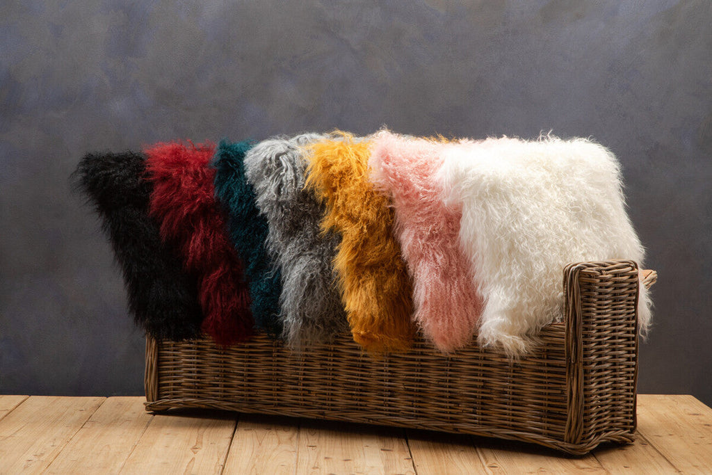 Bosie Real Fur Teal Square Cushion | Mongolian