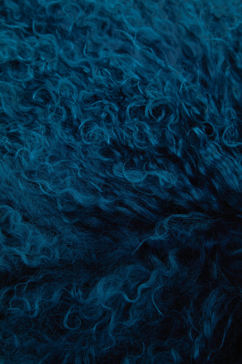 Bosie Real Fur Teal Square Cushion | Mongolian