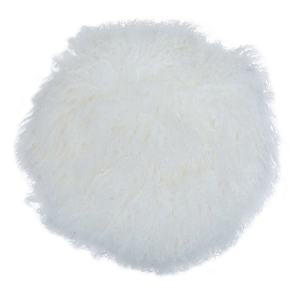 Bosie Real Fur White Round Cushion | Mongolian