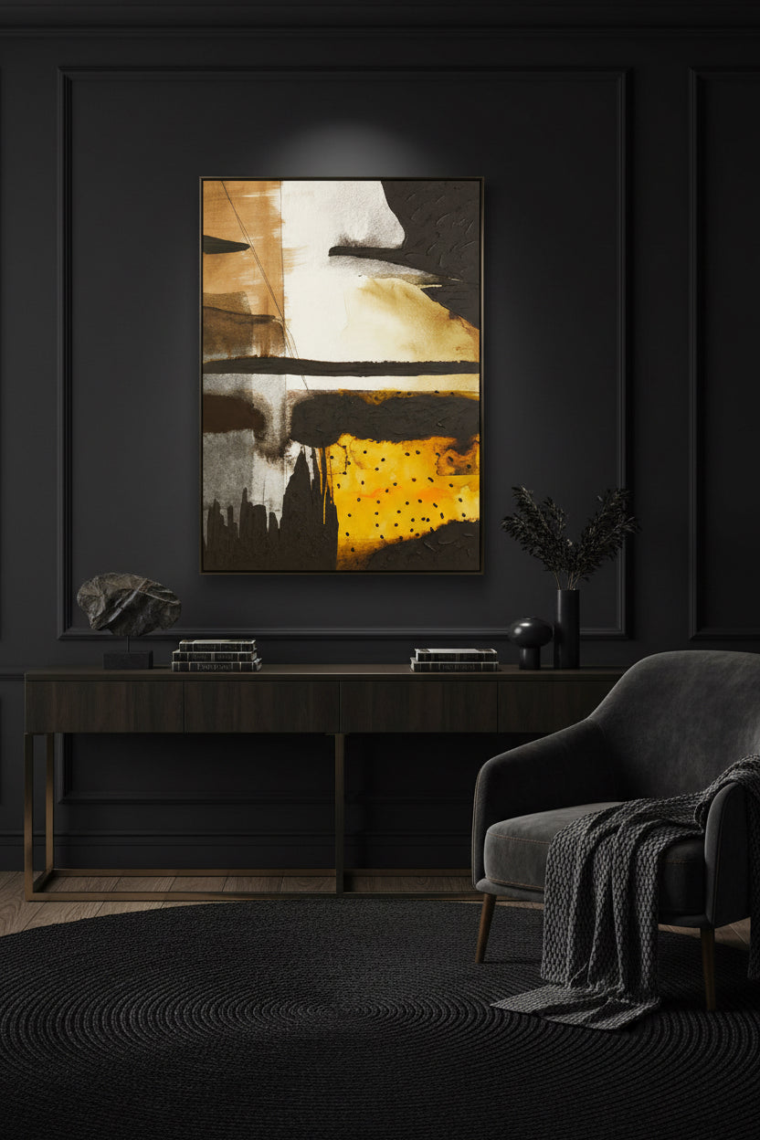 Astratto Black and Ochre Abstract Wall Art