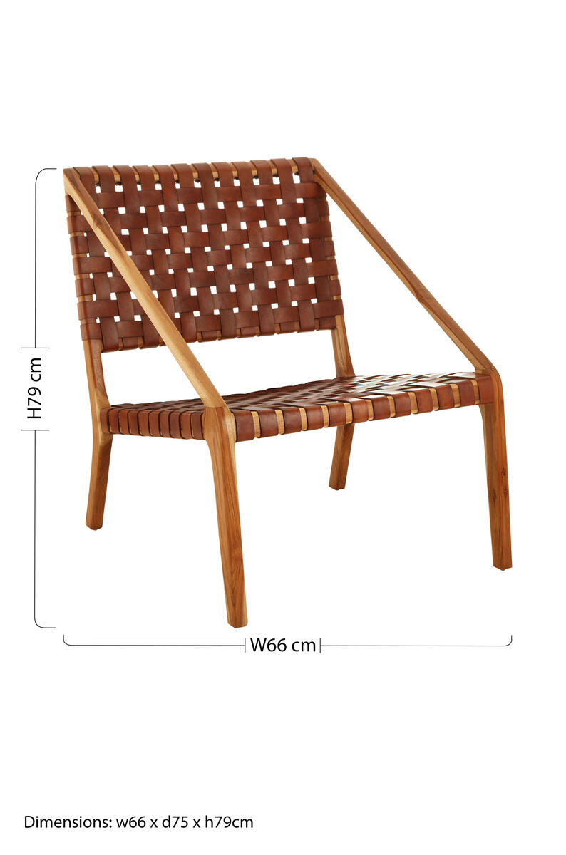 Kendari Tan Woven Leather and Teak Wood Chair