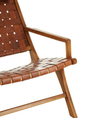 Kendari Brown Woven Leather and Teak Wood Chair with Head Cushion
