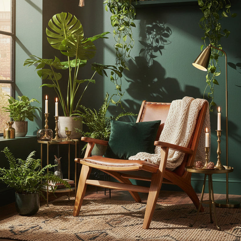 Kendari Brown Leather and Teak Wood Chair with Stud Detail