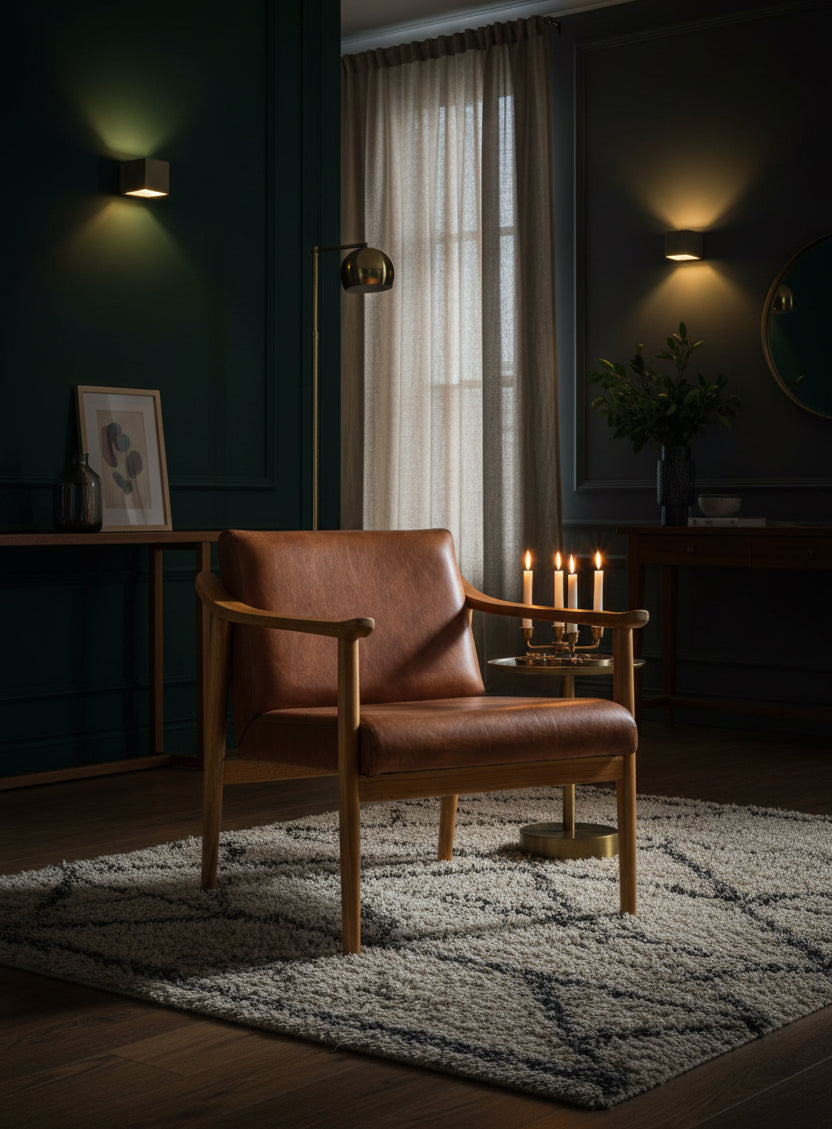 Kendari Brown Leather with Natural Teak Wood Armchair
