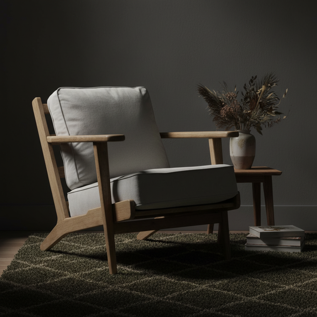 Harry Grey Linen and Dark Oak Wood Armchair