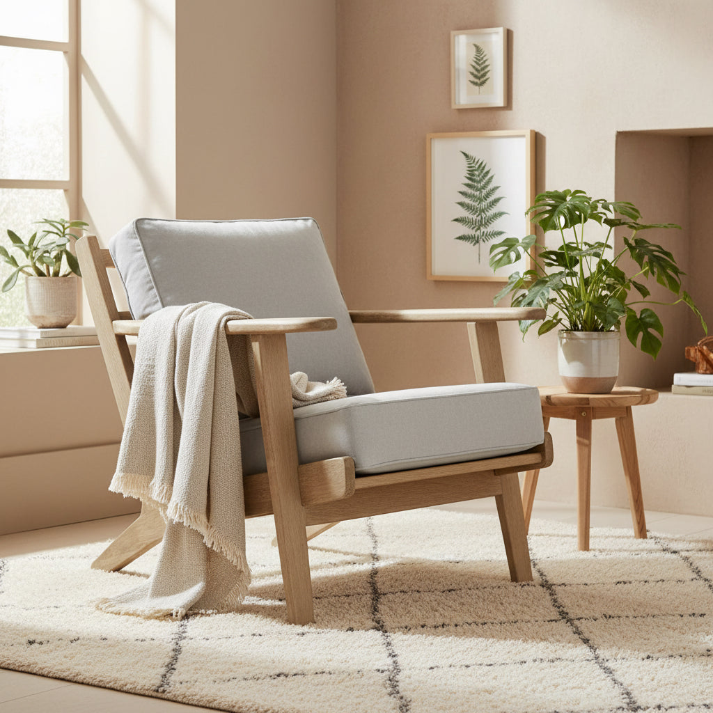 Harry Grey Linen and Dark Oak Wood Armchair