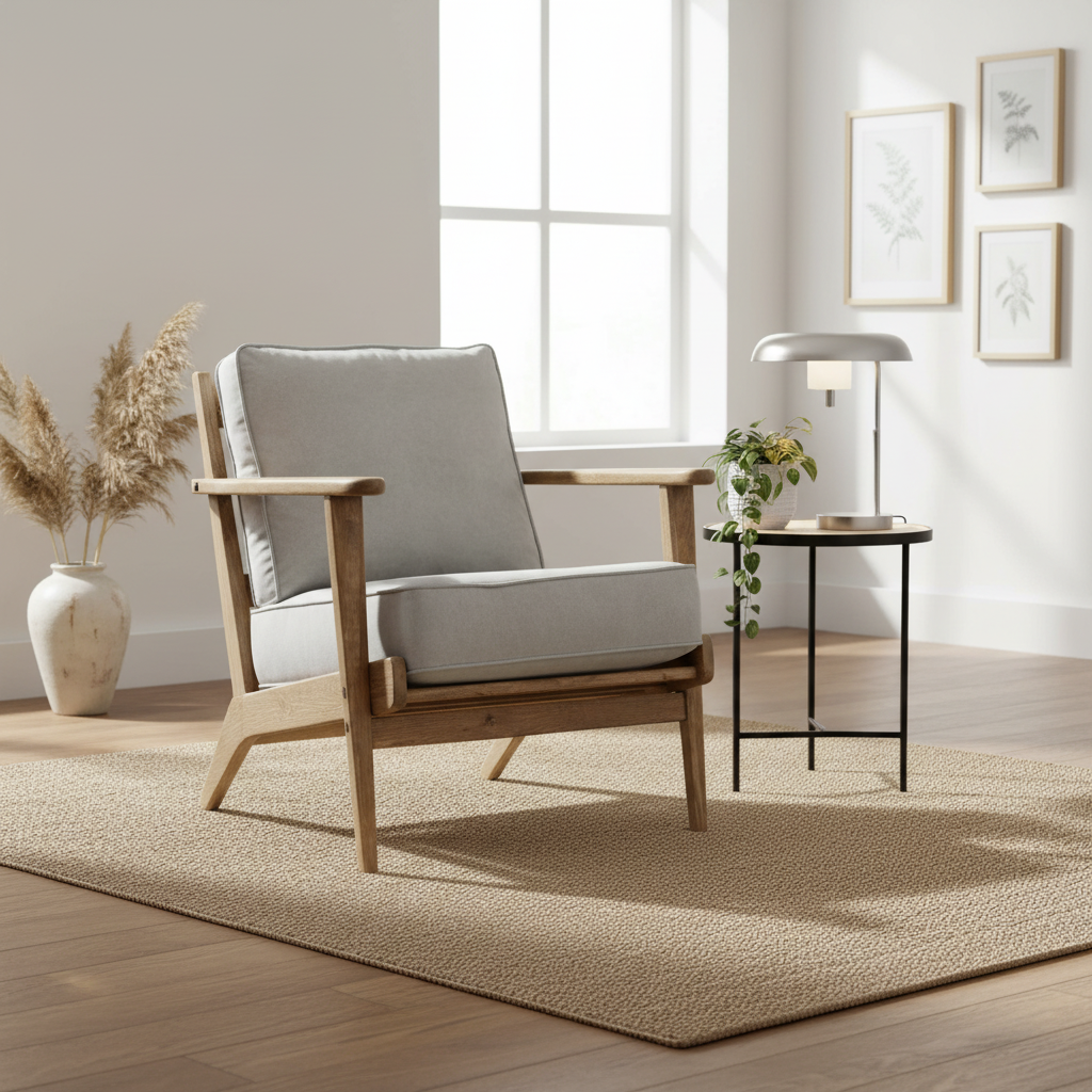 Harry Grey Linen and Dark Oak Wood Armchair
