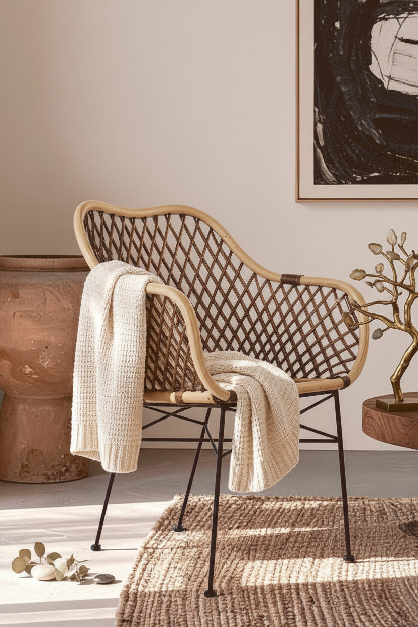 Manado Natural Rattan Chair with Black Finish Legs