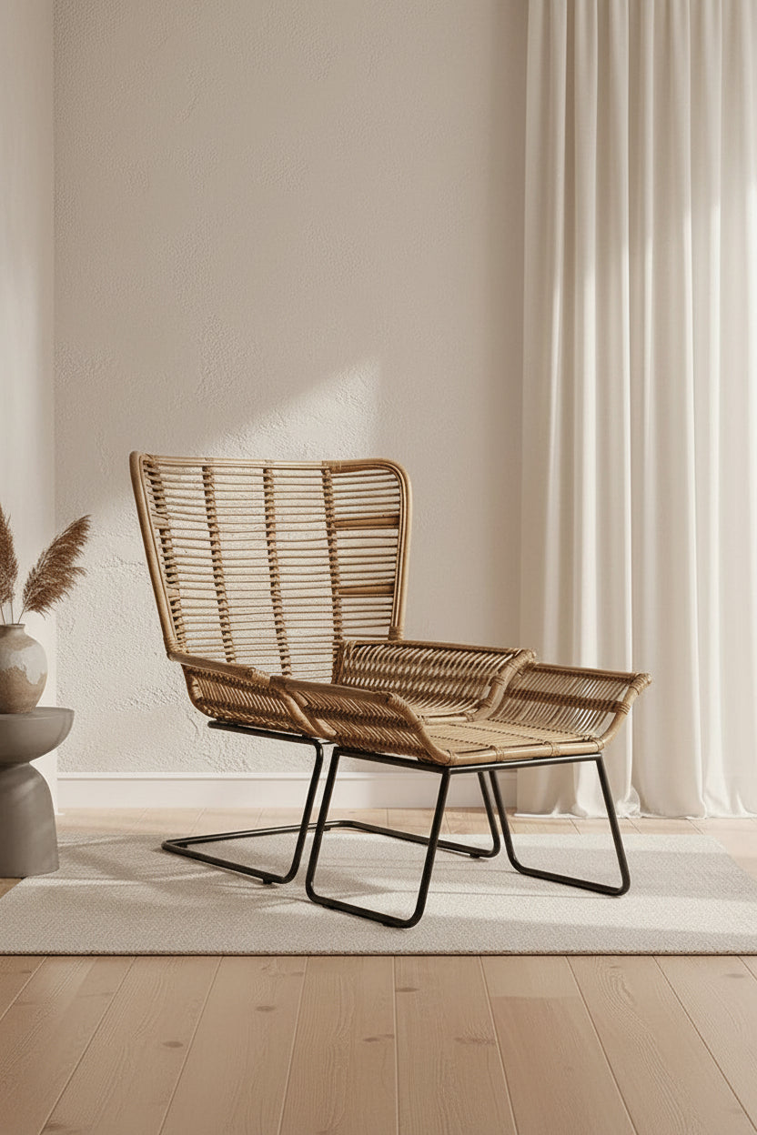Manado Natural Kubu Rattan Lounge Chair and Footstool