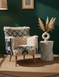 Cefena Black and White Shaggy Fabric Berber Style Armchair