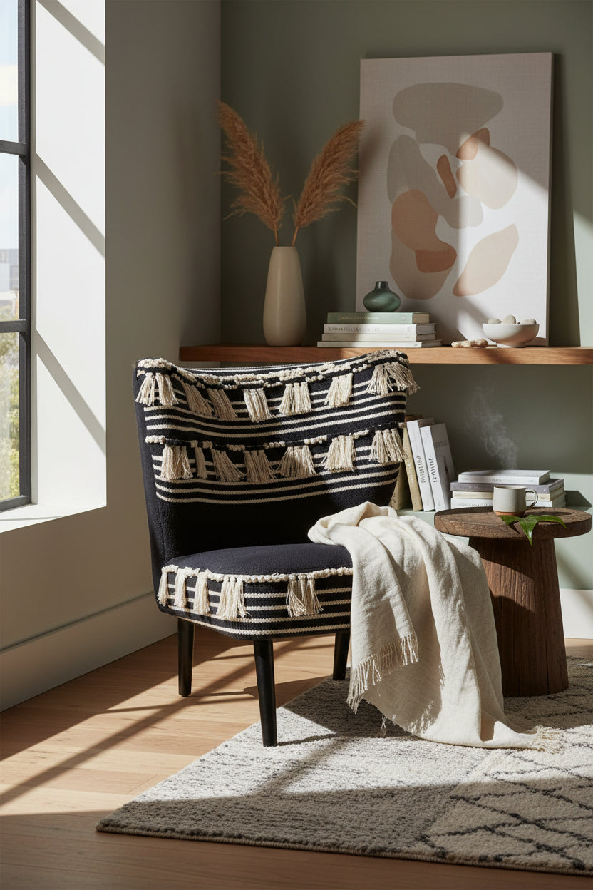 Cefena Black and White Textured Fabric Chair