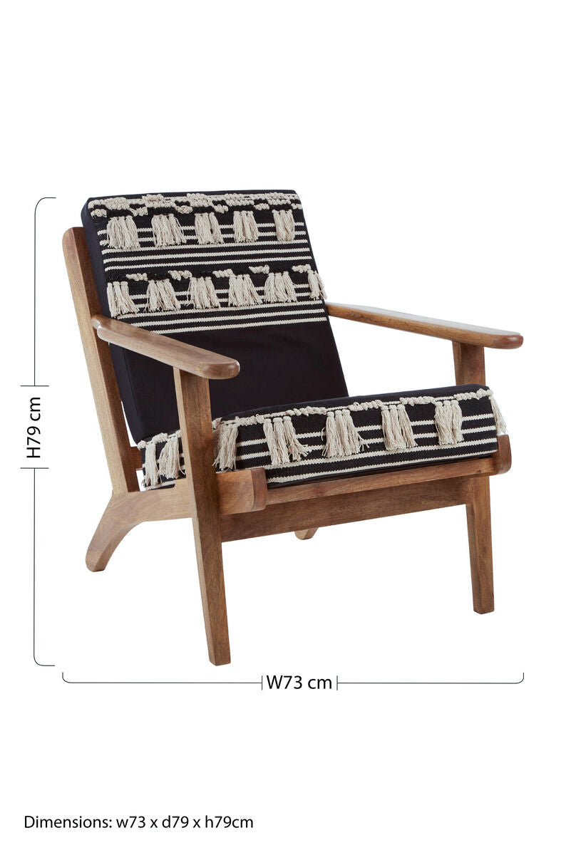 Cefena Black and White Textured Fabric Lounge Chair