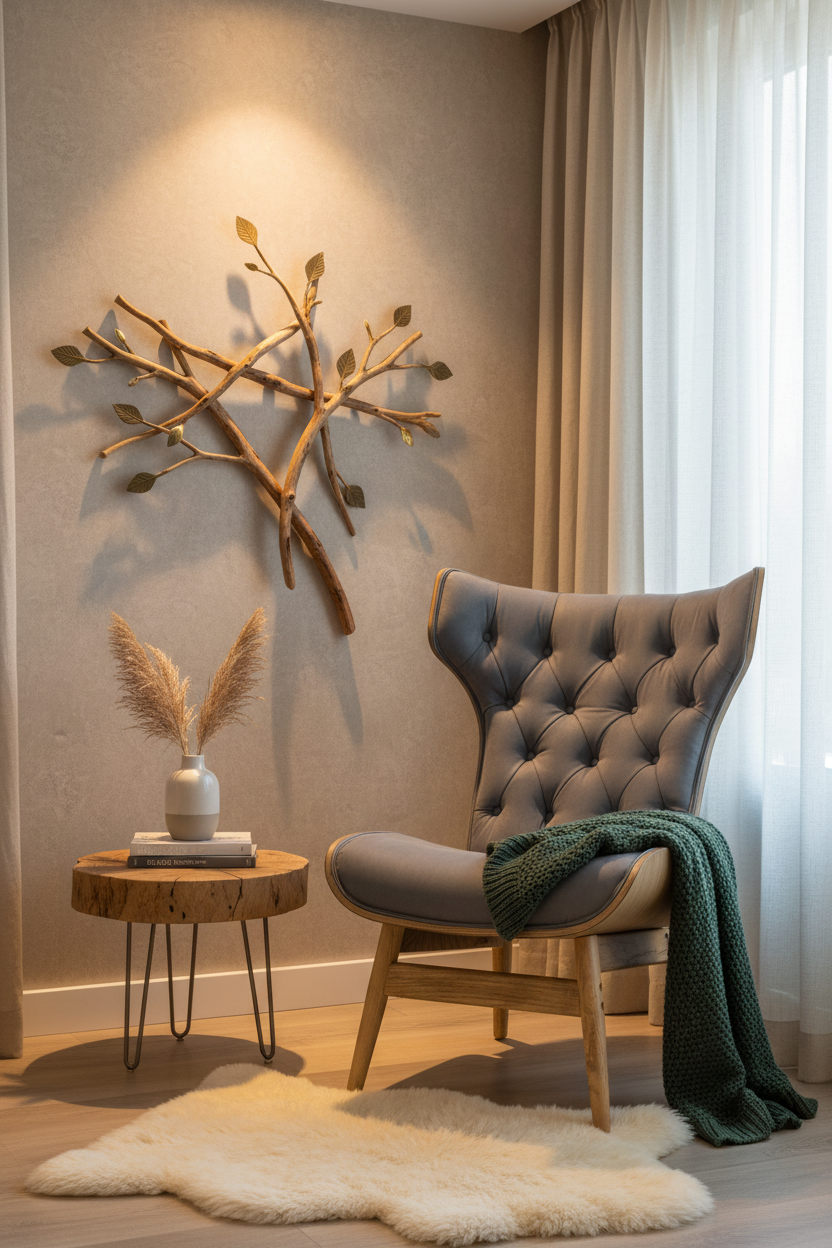 Vinsi Dark Grey Velvet Wing Back Chair with Elm Wood Frame