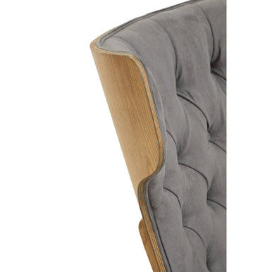 Vinsi Dark Grey Velvet Wing Back Chair with Elm Wood Frame