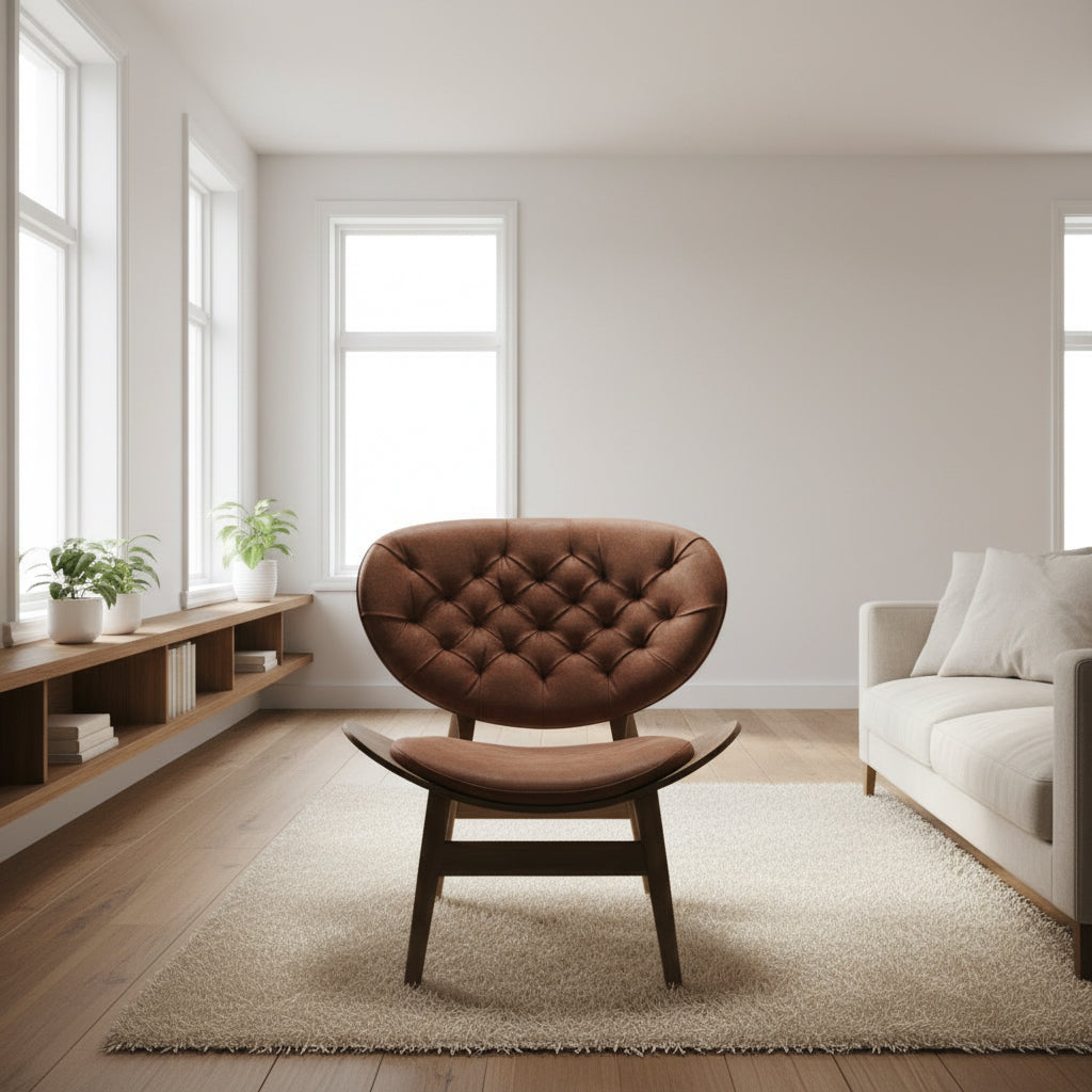 Vinsi Brown Velvet Chair with Dark Elm Wood Frame