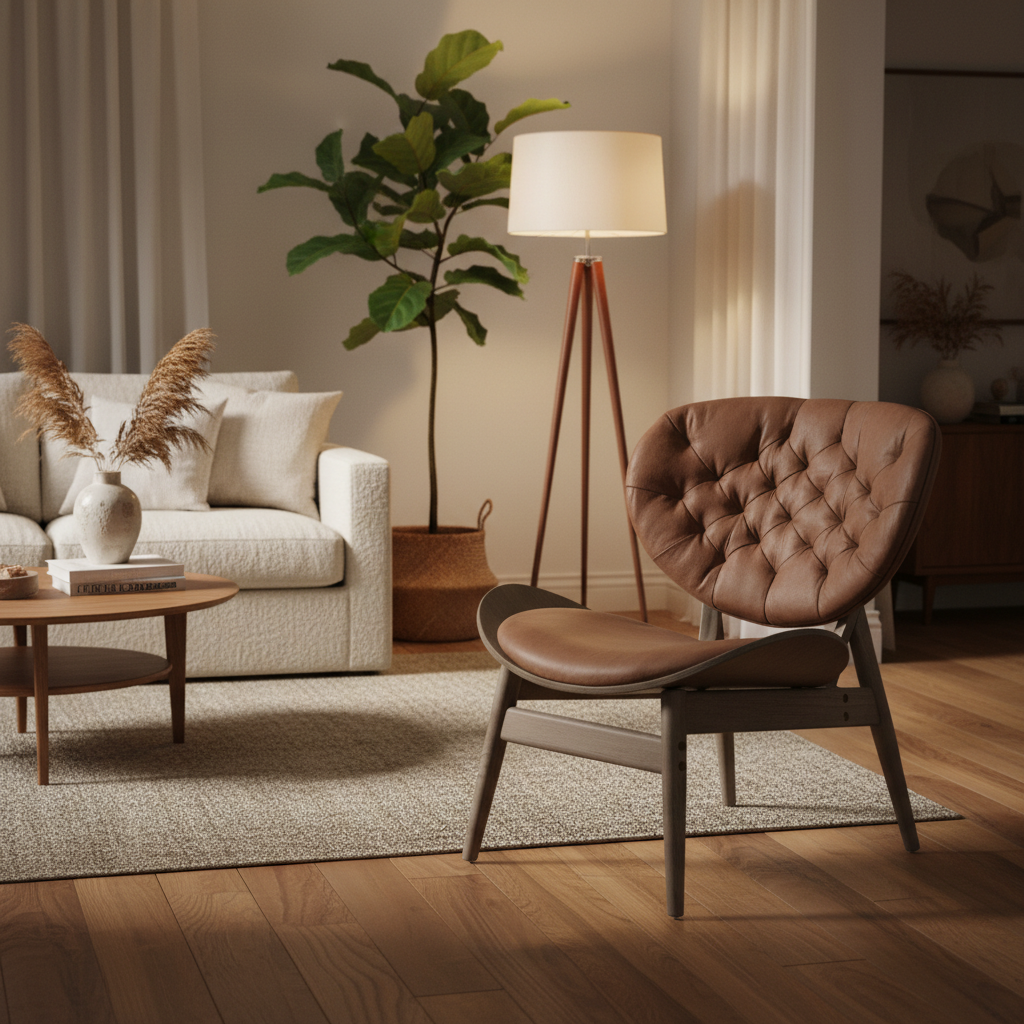 Vinsi Brown Velvet Chair with Dark Elm Wood Frame