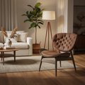 Vinsi Brown Velvet Chair with Dark Elm Wood Frame